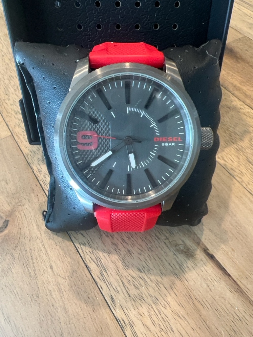 Diesel Men's Black Dial Watch with Red Strap